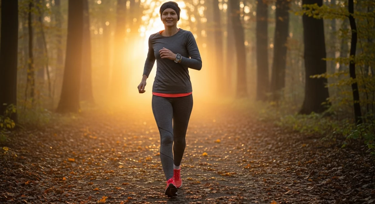Personne effectuant des burpees intensifs dans une salle de sport minimaliste avec chronomètre visible, transpiration et expression déterminée