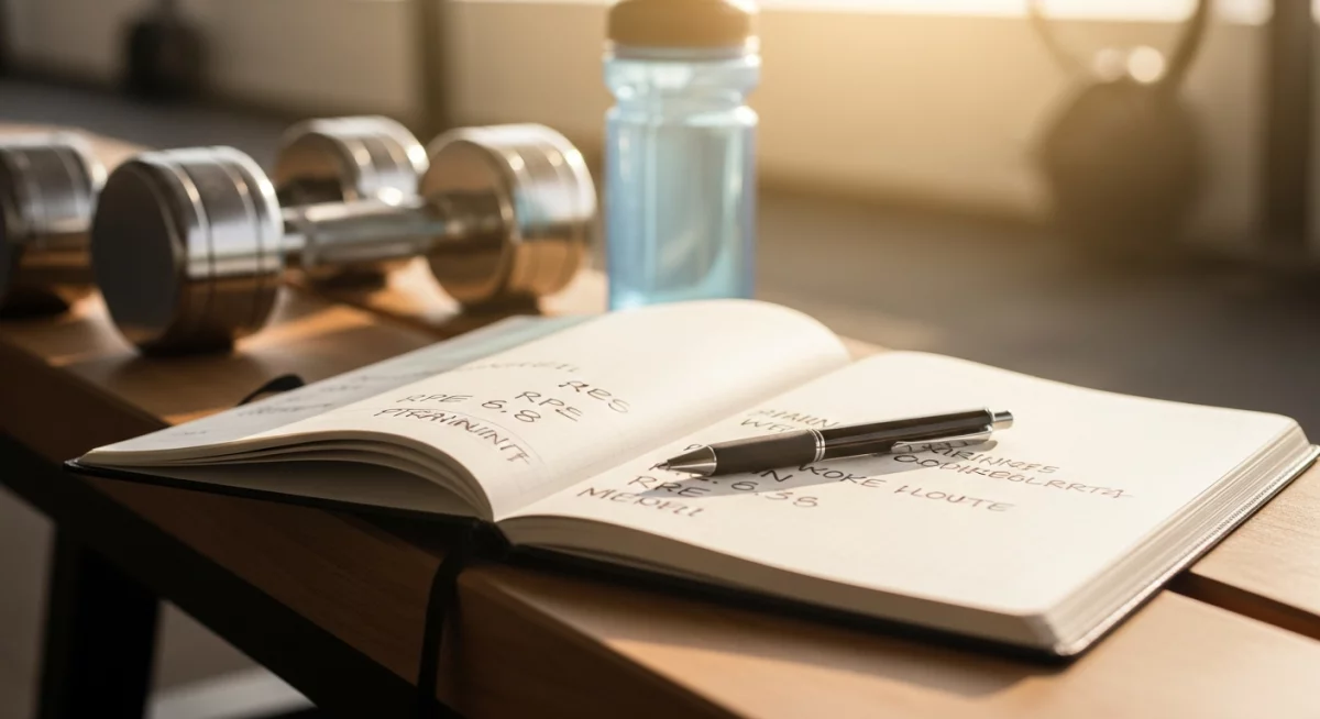 Athlète masculin effectuant un squat avec barre dans une salle de sport, expression concentrée et déterminée, illustrant l'évaluation de l'effort perçu