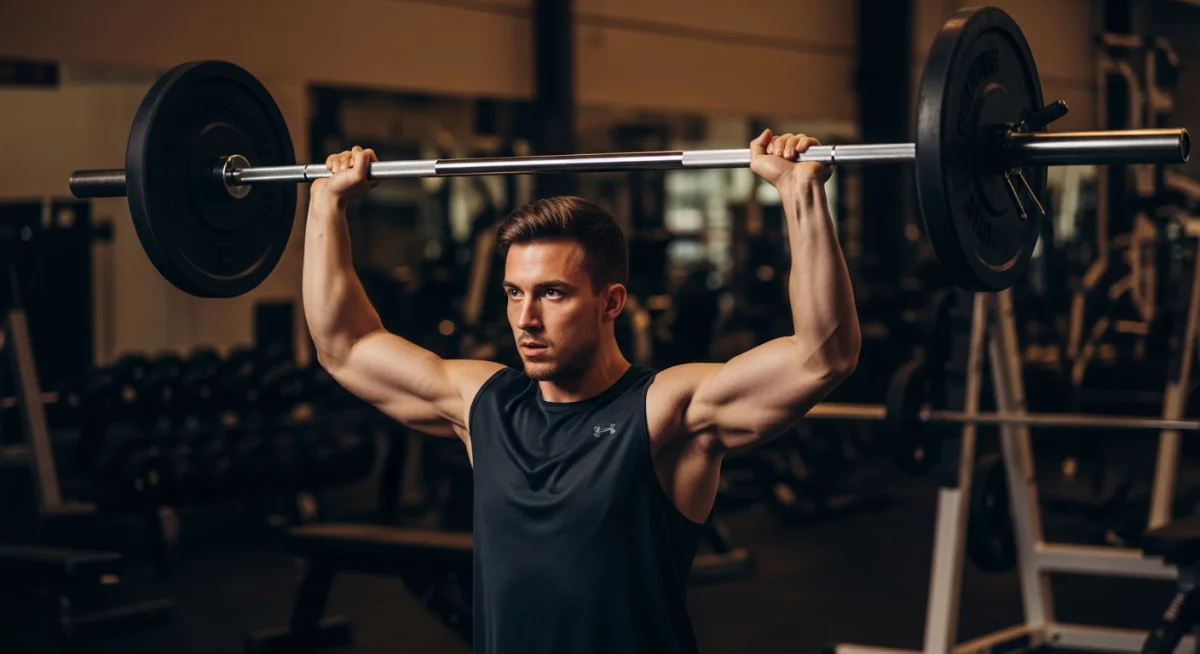 Athlète réalisant des séries d'échauffement légères à la barre de musculation en salle
