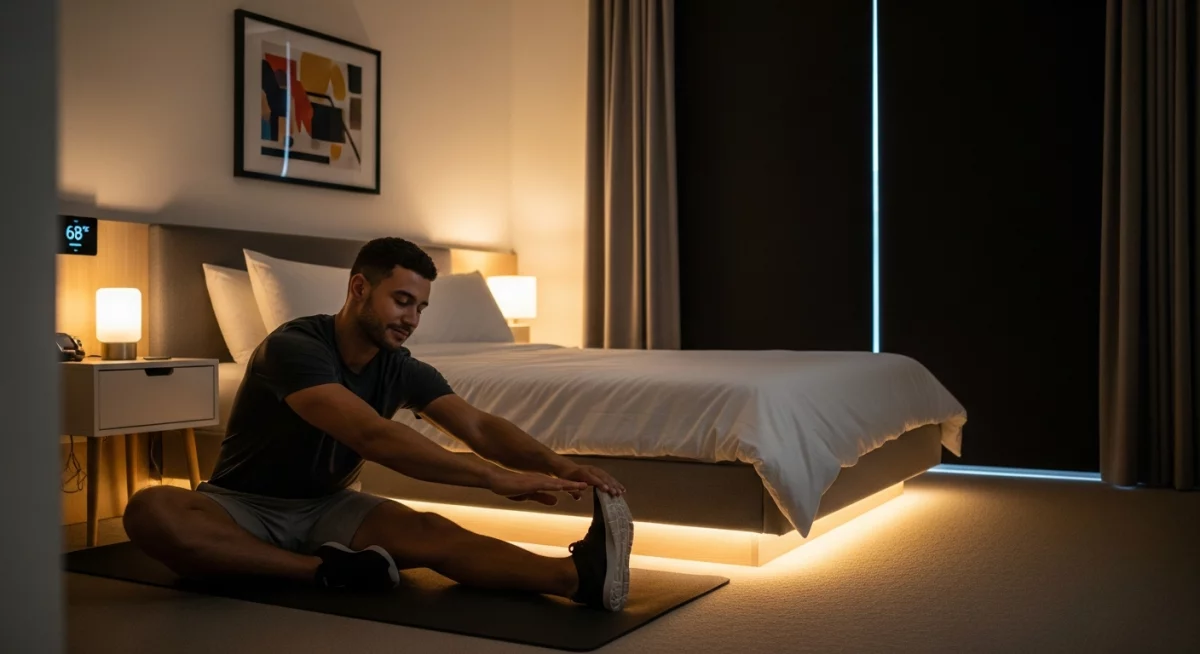 Athlète en phase de sommeil profond avec visualisation des processus de récupération musculaire et hormonale