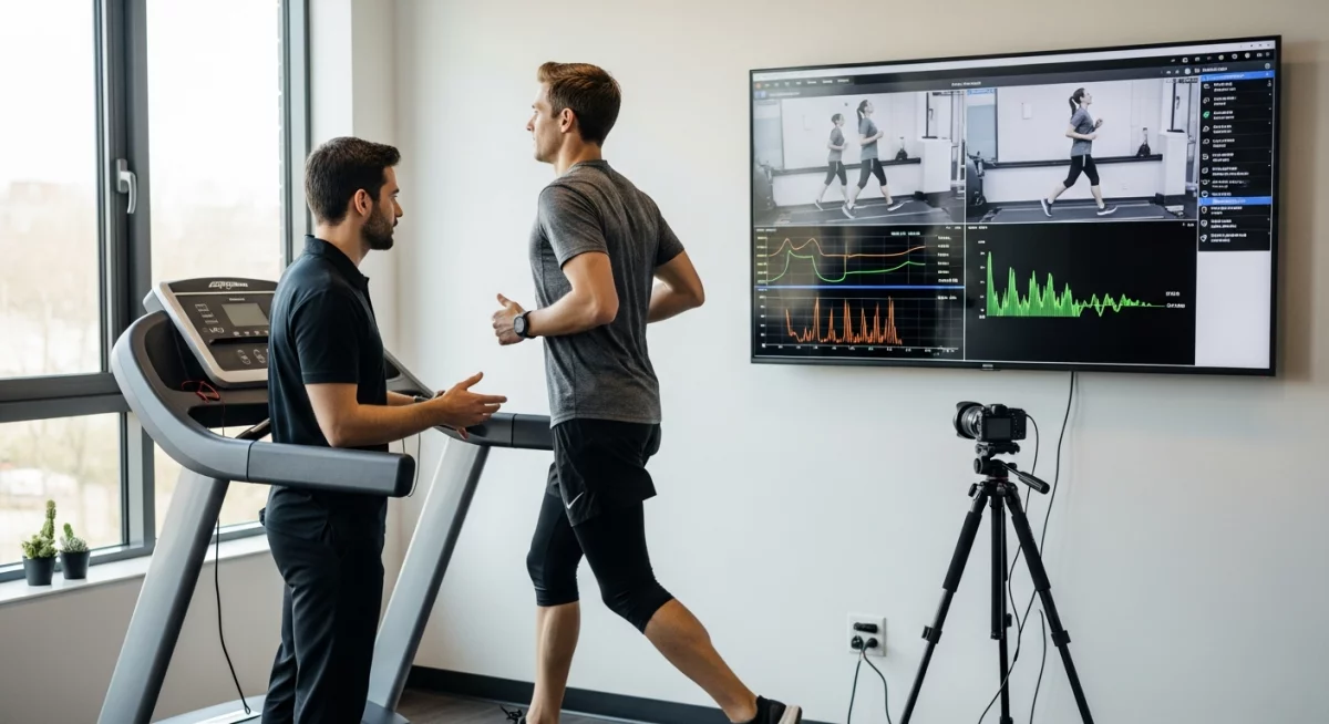 Runner consultant un kinésithérapeute pour une évaluation de la foulée