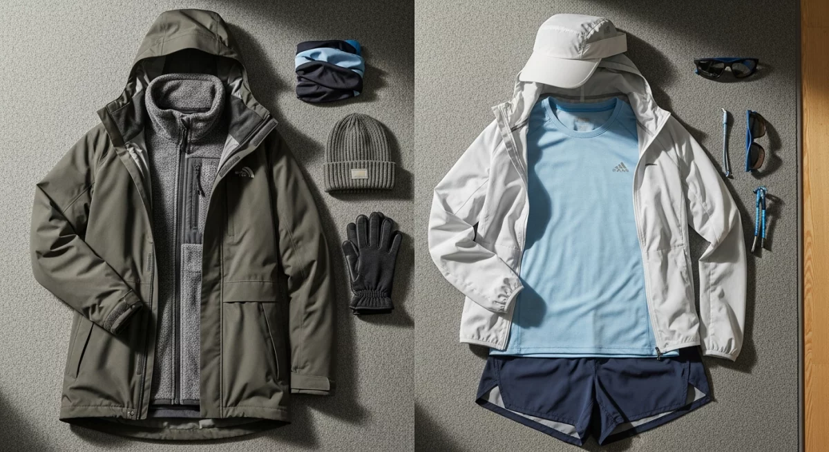 Composition de différentes tenues de fitness adaptées aux saisons